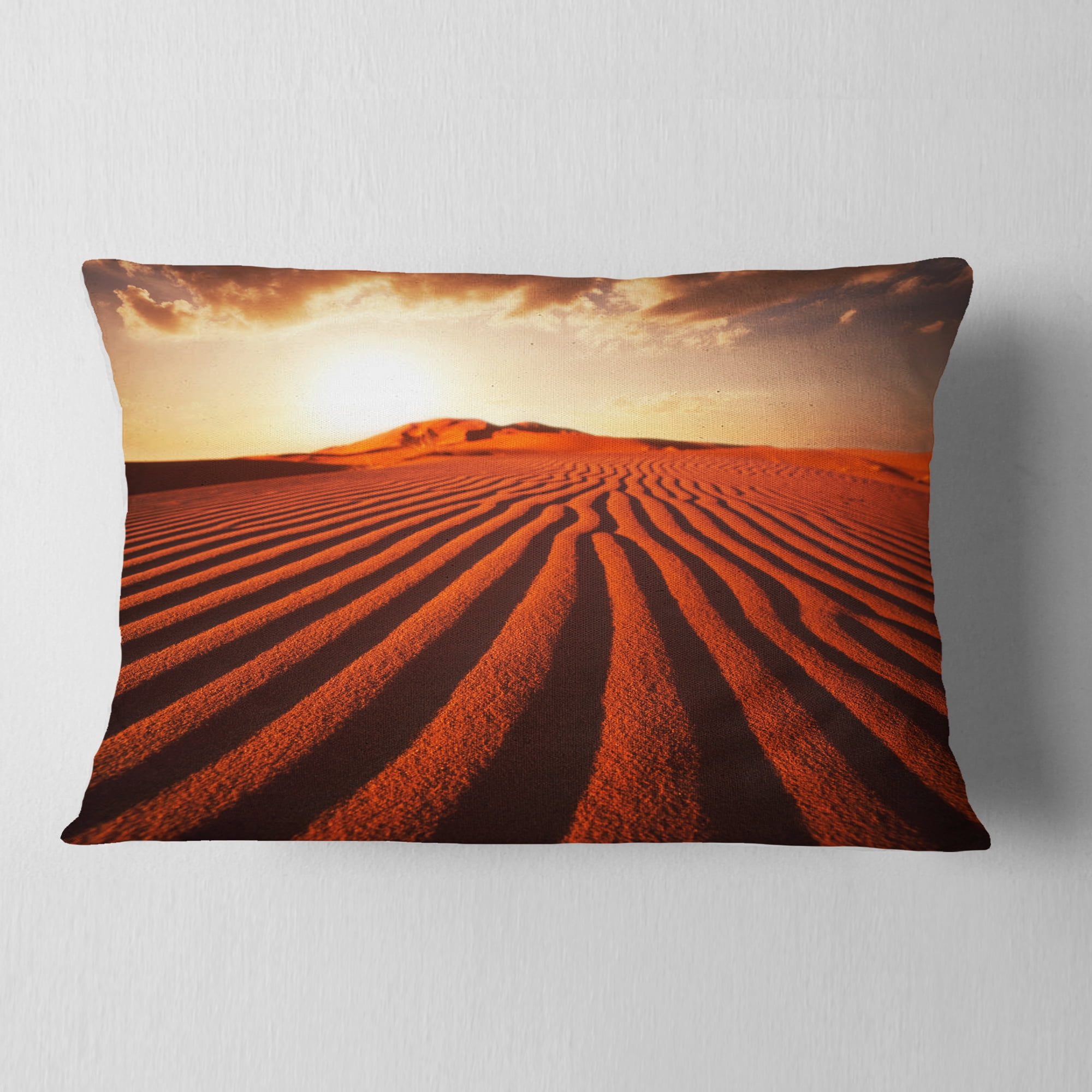 Designart Endless Brown Desert Dunes - Modern Landscape Printed Throw Pillow - 12x20