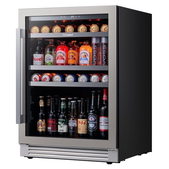 Ca'Lefort 24 Inch Beverage Refrigerator,180 Cans Beverage Cooler with Stainless Steel Glass Door for Home, Bar, Office