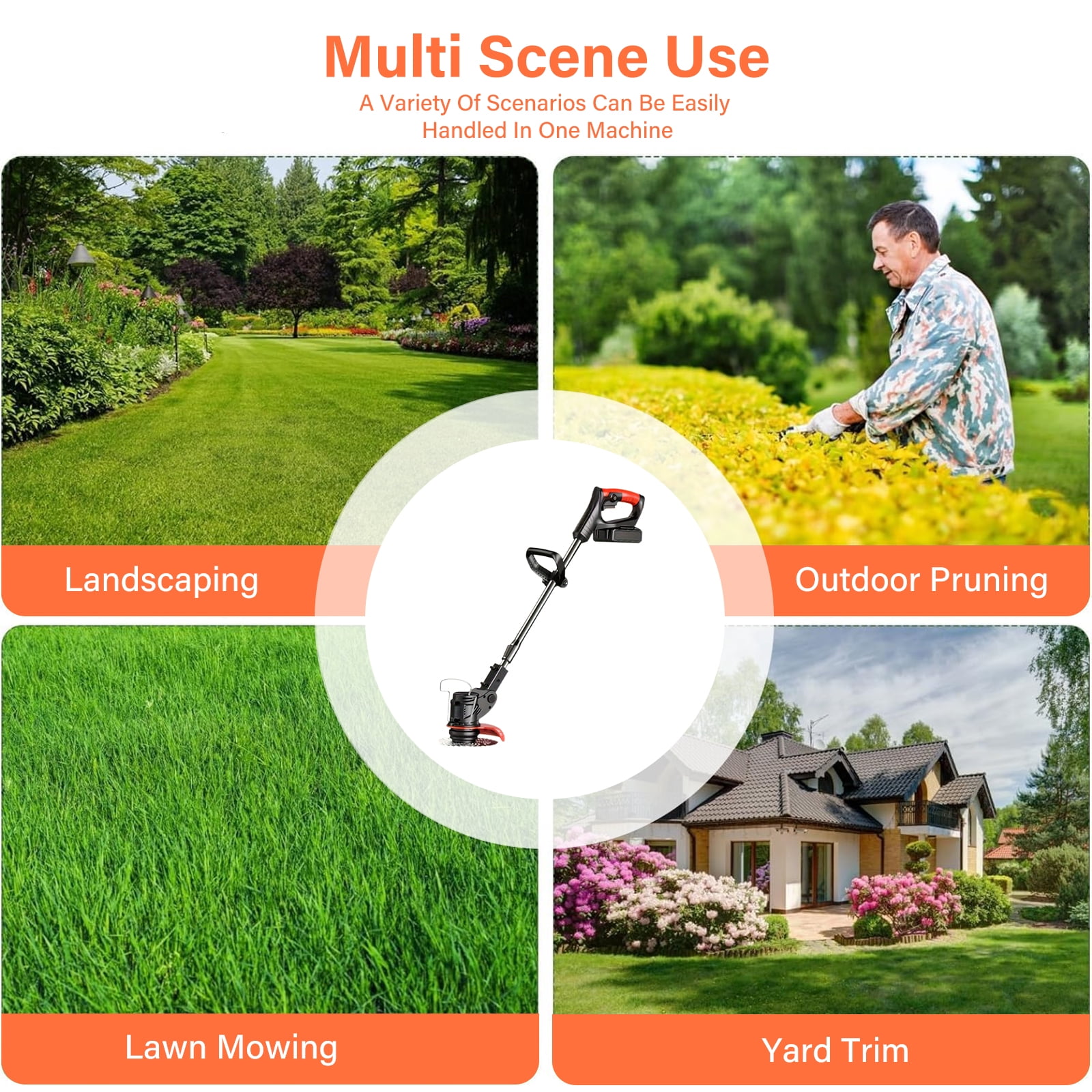 Cordless Lawn Mower, 21v Electric Weed Wacker Brush Cutter Rechargeable Electric Grass Trimmer with 2 Batteries, Handheld Weed Eater for Lawn Garden Pruning Trimming Tool