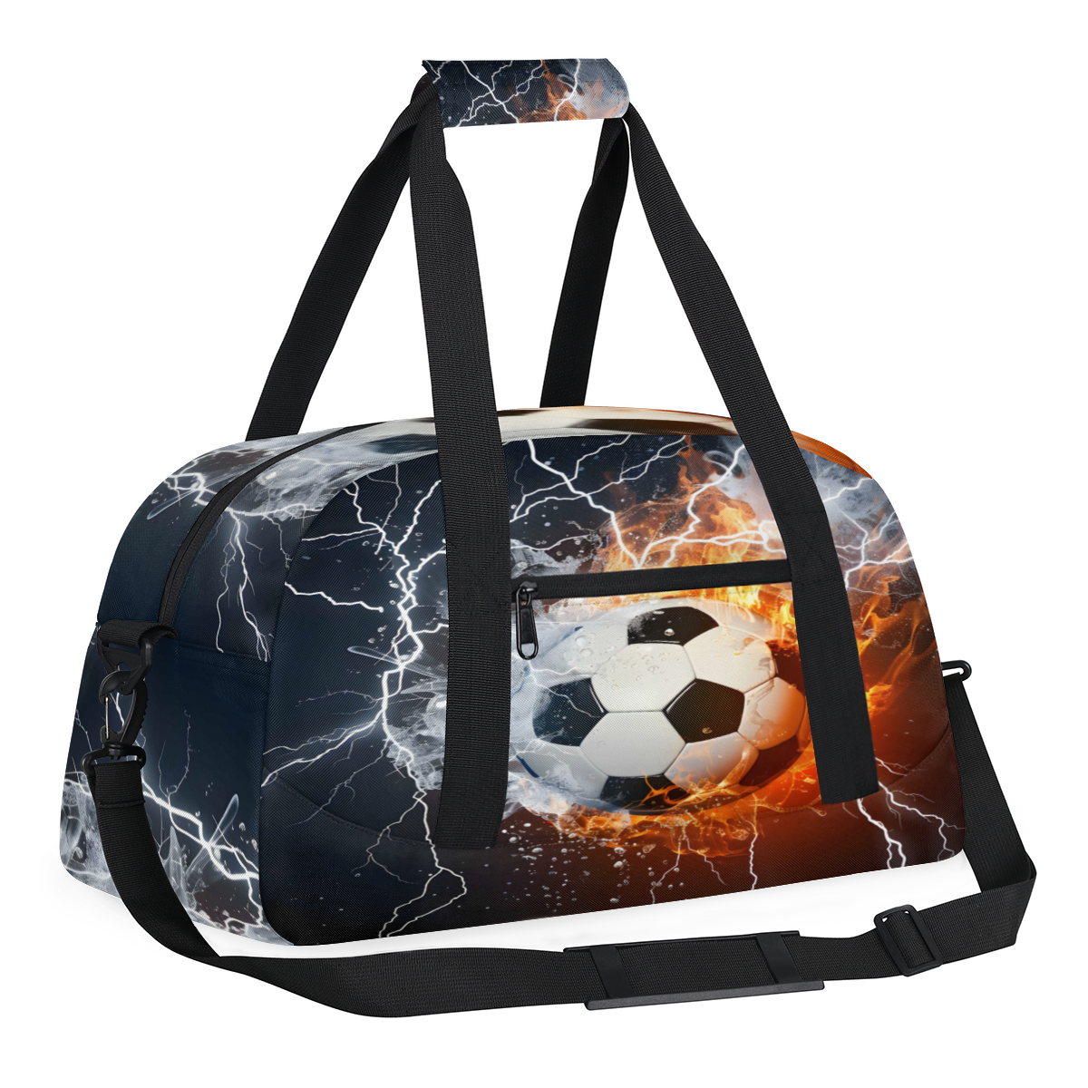 Herdesigns Soccer Ball Fire And Water Sports Duffle Bag for Women & Men, Gym Bag Dance Bag Overnight Bag Carry On Weekender Travel Bag