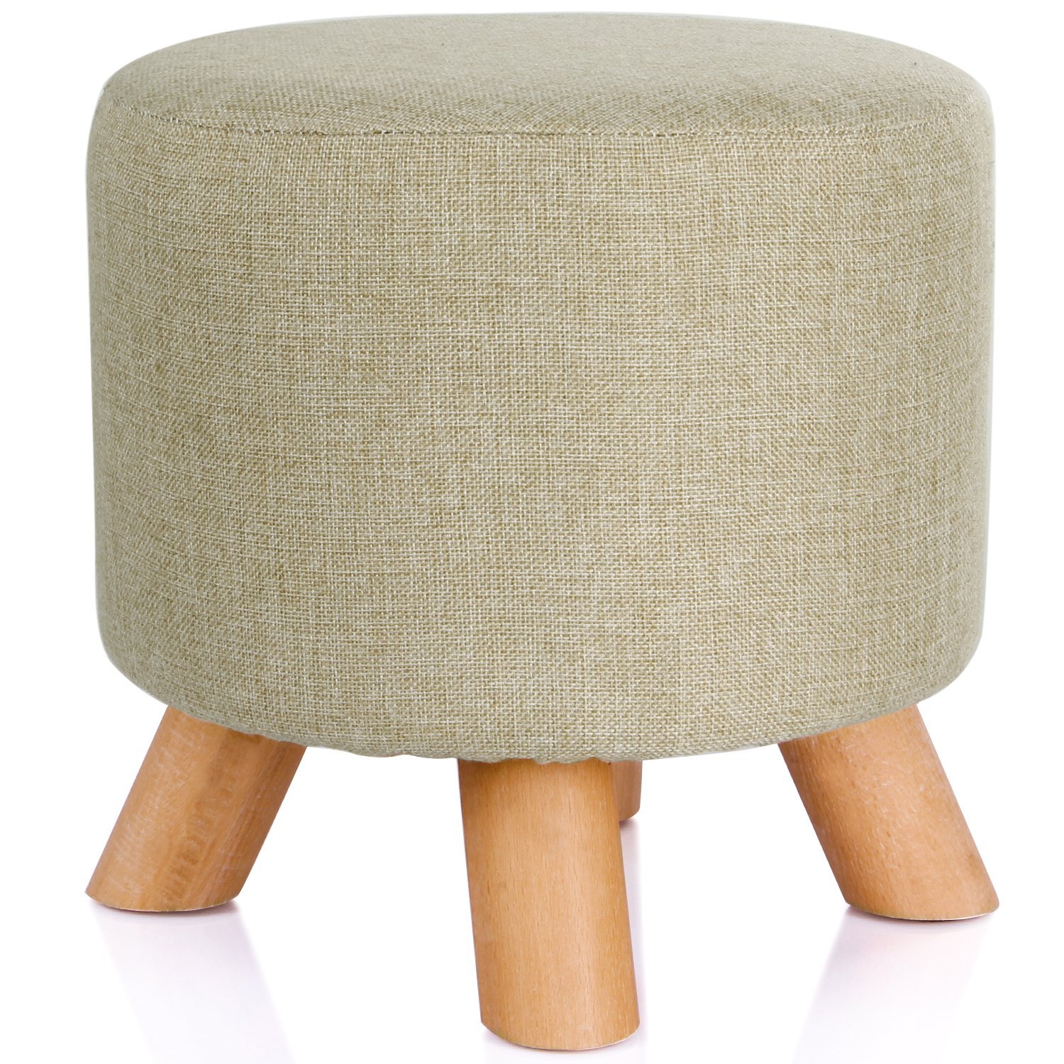 Valdler Home Round Upholstered Ottoman Foot Stool in Script Linen