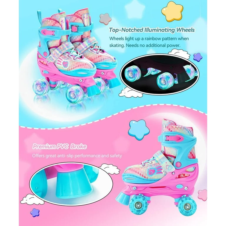BARBIE Adjustable Roller Skates For Girls - Glitter Wheels, ABEC 5 Bearings, Sizes 12-2