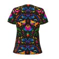 thumbnail image 3 of Goofa Mexican Flower Traditional1 Pattern Womens Deep V Neck Low Cut Tops Casual Summer Short Sleeve Ribbed Knit T-Shirts-Large, 3 of 5