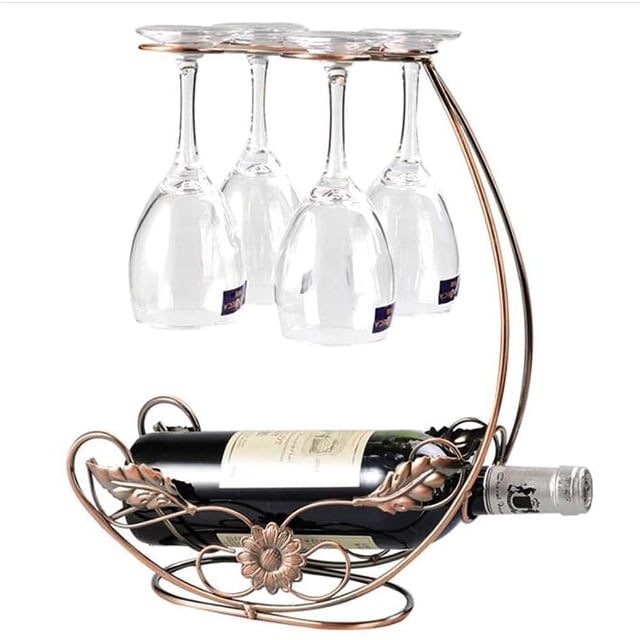 Soporte para copas de vino Homya, estante de metal para 1 botella