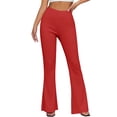 thumbnail image 4 of HongQid Women's High Waist Flare Pants – Yoga Casual Stretch Bell Bottom Trousers, Slim Fit Retro 70s Style Pants for All Seasons,Red L, 4 of 9