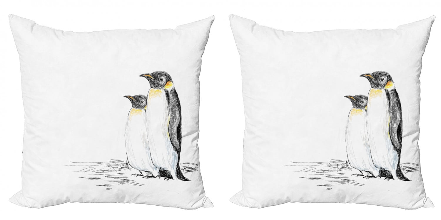 Sea Animals Throw Pillow Cushion Cover Pack Of 2 Hand Drawn Art Penguins Aquatic Flightless Birds Polar South Pole Wildlife Zippered Double Side Digital Print 4 Sizes Black White By Ambesonne Walmart Com