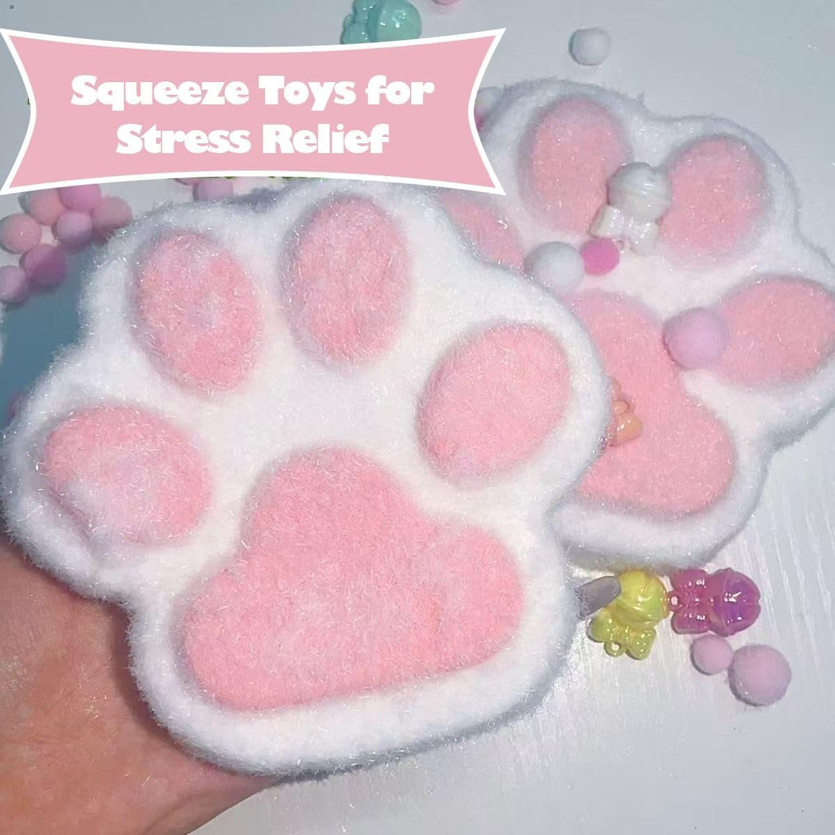 Taba Squeeze Toys Handmade Cat Paw Squeeze, 4 Inches Big FuFu Squeeze Paw, Cute Soft Squeeze Fidget Toys Squeeze Toys for Stress Relief (Pink)