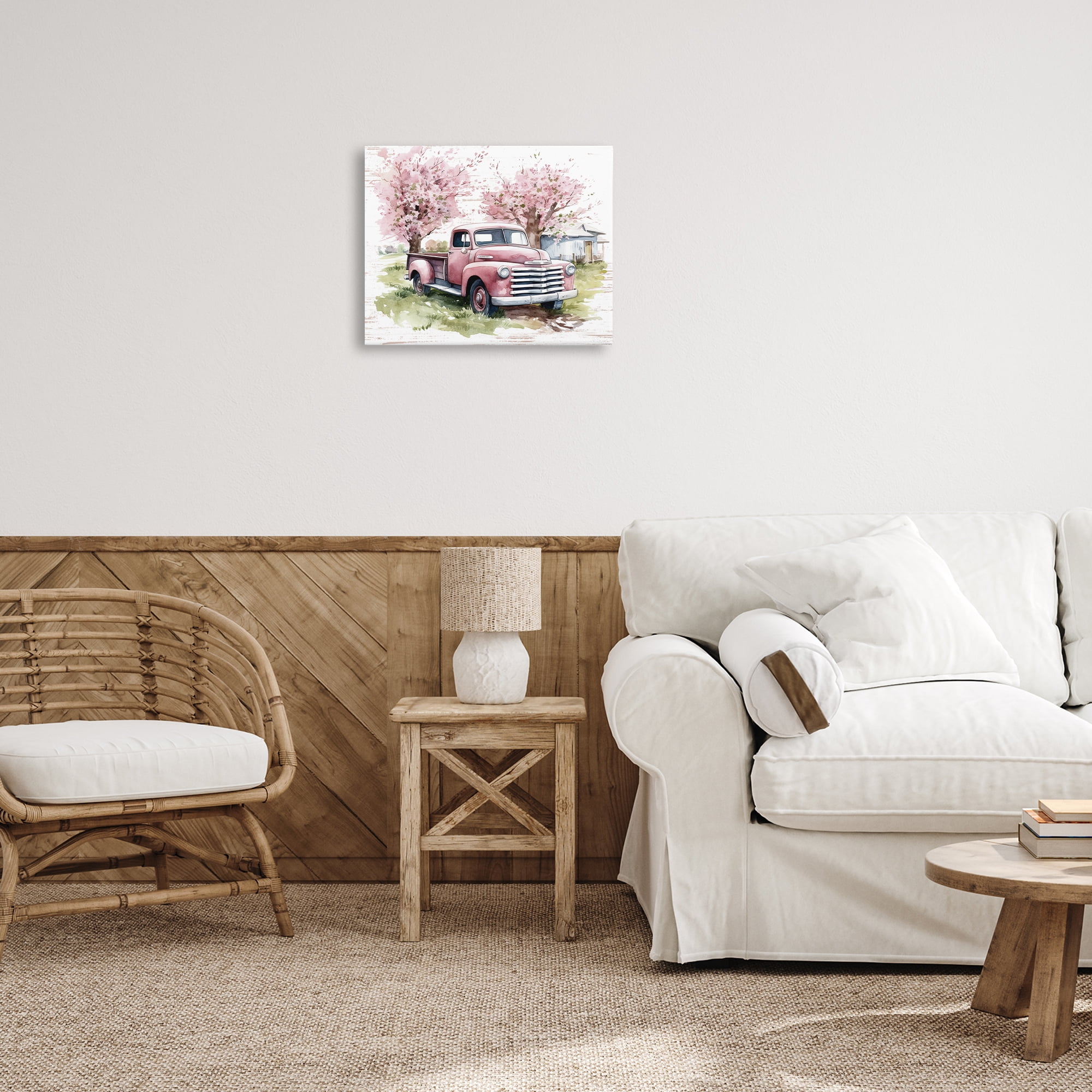 Stupell Industries Cherry Blossoms & Pickup Transportation Painting Gallery Wrapped Canvas Art Print Wall Art, 20 x 16