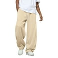 thumbnail image 2 of Men's Wide Leg Sweatpants Baggy Casual Drawstring Waist Joggers Lounge Sweat Pants with Pockets Beige 3XL, 2 of 5