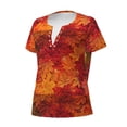 thumbnail image 2 of Goofa Autumn Leaf Pattern Womens Deep V Neck Low Cut Tops Casual Summer Short Sleeve Ribbed Knit T-Shirts-X-Large, 2 of 5