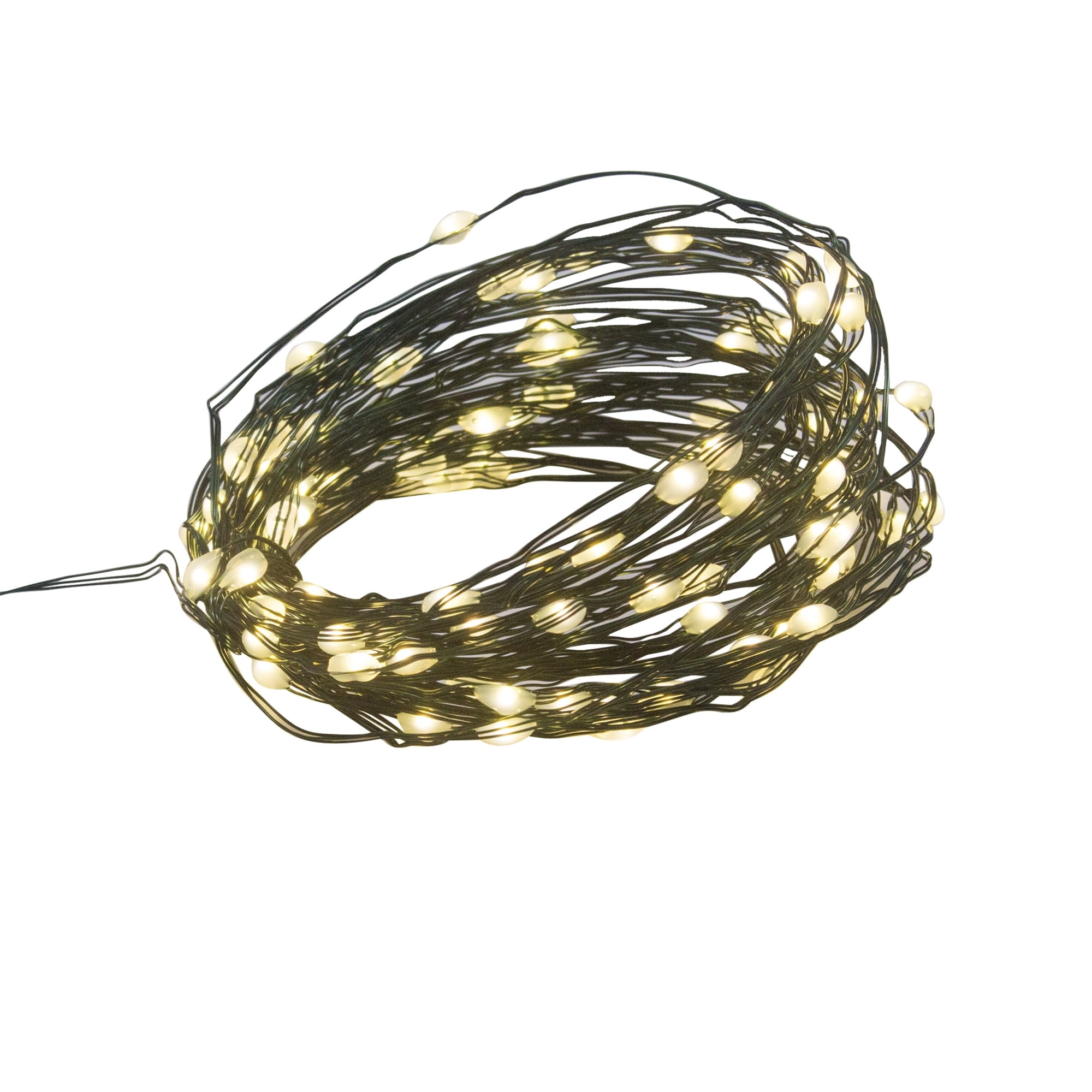 Indoor/Outdoor 100-Count Battery-Operated LED 8-Function Ultra Slim Wire Christmas String Lights, Warm White, Green Wire, 33', by Holiday Time