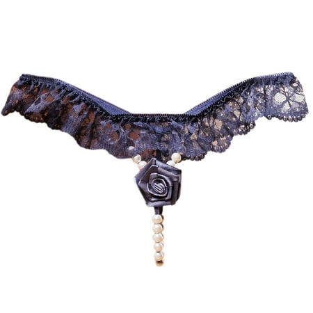 POPLIS Women s G String Rose Flower Lace Pearl Beaded Thong Underwear G String Low Waist Thongs Briefs Panties Thong