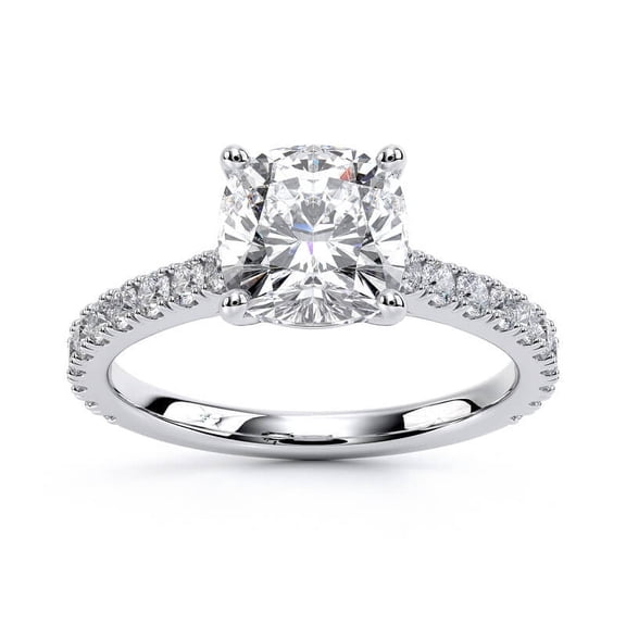 Oryn Jewel 1.41 Ct Cushion Cut Diamond Engagement Ring – Lab-Created Simulated Diamond with Accent Stones – 14K White Gold Over Wedding Ring for Her – Prong Setting Rings for Women's