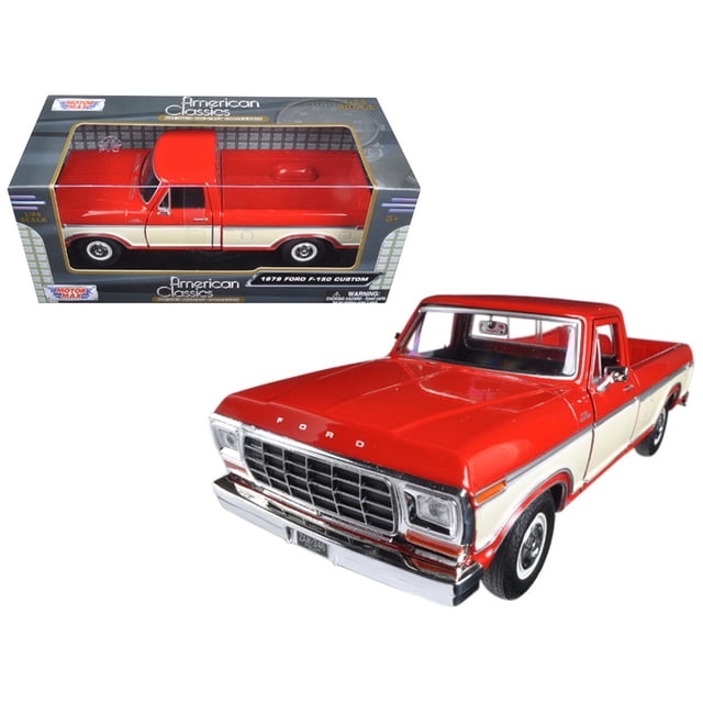 Modelo de coche fundido Motormax 1979 Ford F-150 Pickup Truck 2 tonos rojo crema 1/24