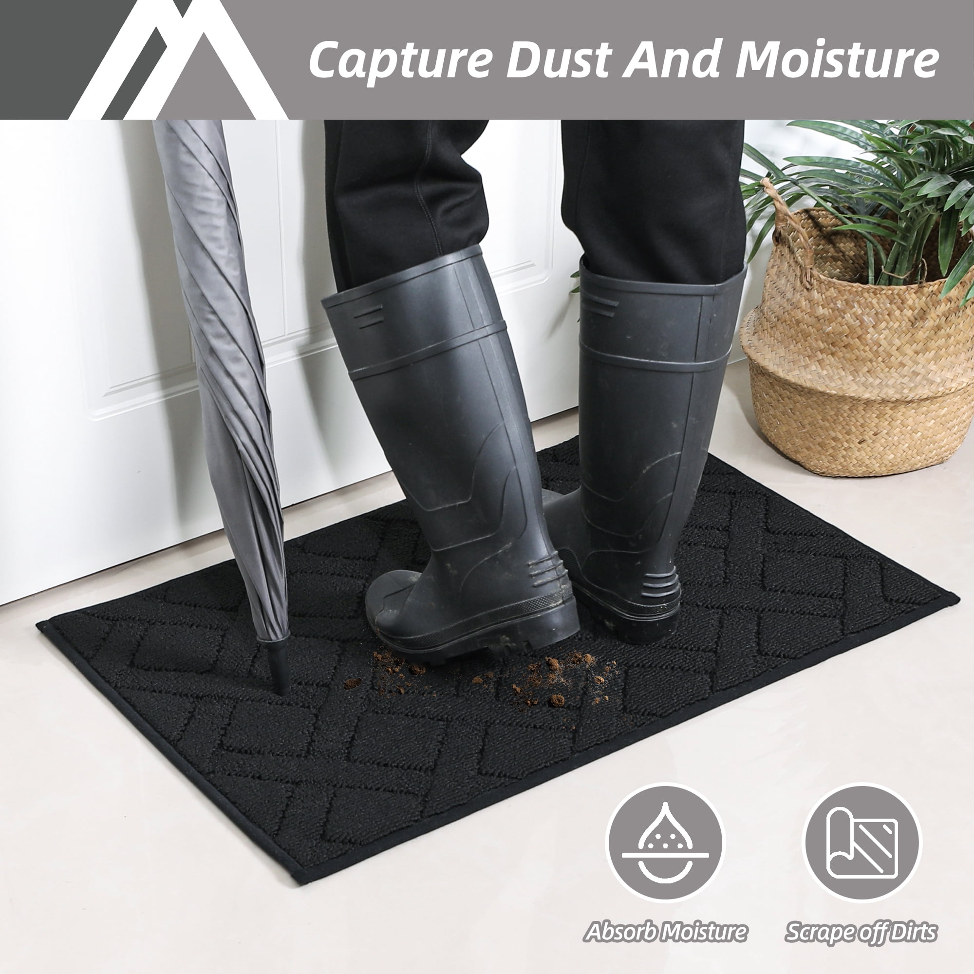 Floor Hug Indoor Dog Doormat, 32"x48", Non-Slip Front Door Mat for Entrance, Absorbent Resist Dirt Door Rug for Inside, Low-Profile Welcome Mat, Entryway Rug Machine Washable, Black