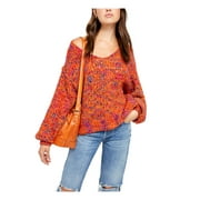 FREE PEOPLE $128 Womens New Orange V Neck Long Sleeve Casual Sweater M B+B