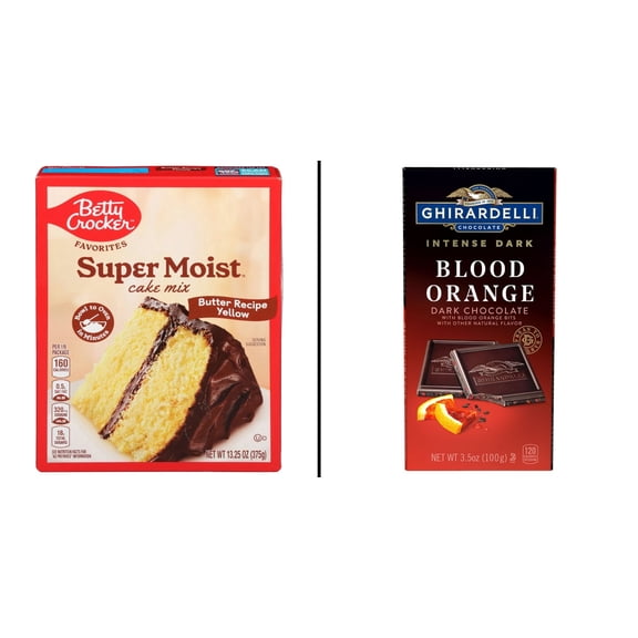Betty Crocker Super Moist Butter Yellow Cake 13.25 oz & Ghirardelli Intense Dark Blood Orange Chocolate 3.5 oz