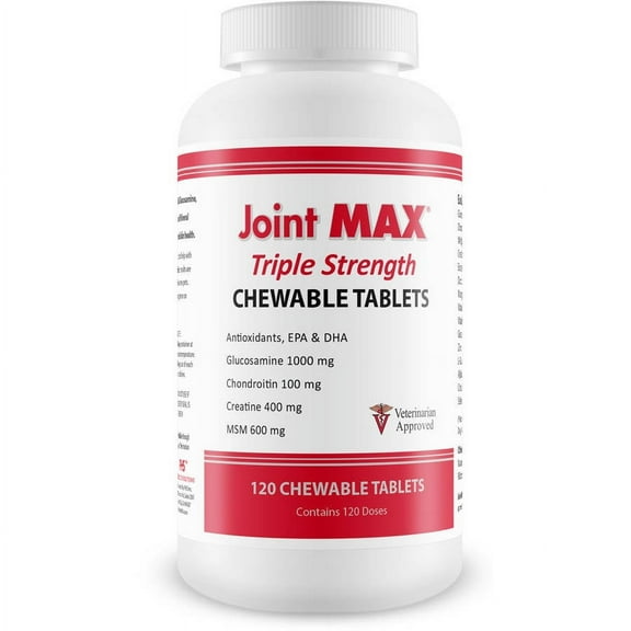 PHS Joint MAX Triple Strength (TS) Chewable Tablets for Dogs - Glucosamine, Chondroitin, MSM - Vitamins, and Antioxidants - Hip and Joint Pain Relief and Support Supplement - A - 120 Tablets