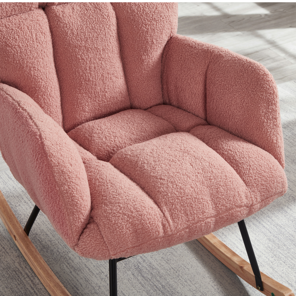 DECMAY Glider Chair for Living Room, Tufted Upholstered Teddy Fabric Rocking Accent Chair with Metal Frame and Wooden Legs