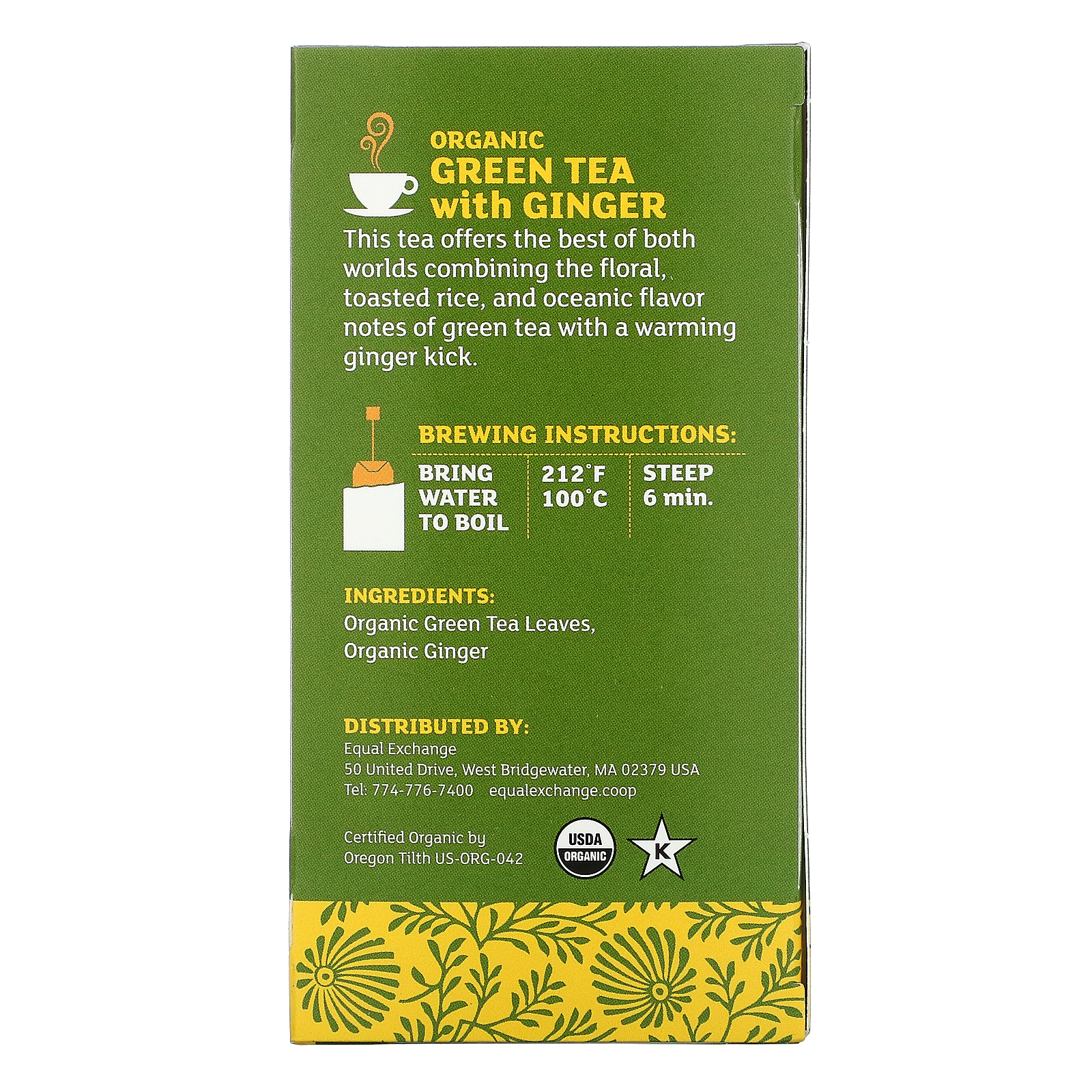 Equal Exchange Green Tea with Ginger, 20 Tea Bags, 1.05 oz
