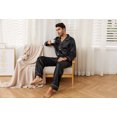 thumbnail image 5 of Vulcanodon Mens Silk Pajamas Set, Long Sleeve Satin Pajamas for Men Sleepwear Button Down Pjs Set Two-piece（Black, Small）, 5 of 6
