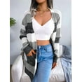 thumbnail image 2 of Women'S Striped Long Sleeve Open Front Knit Cardigan Casual Pullover Sweater Black L, 2 of 8