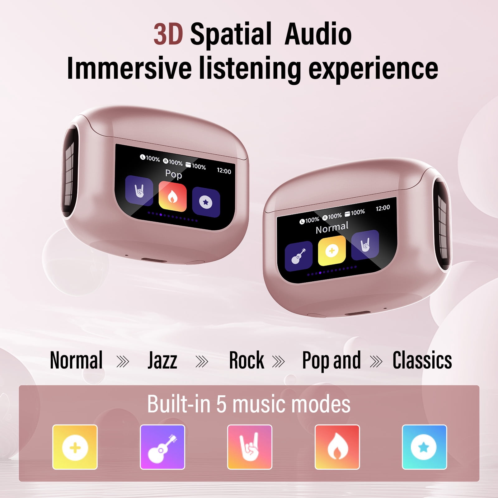 Touch Screen Wireless Earbuds, Bluetooth 5.4 Ear Buds with Multifunctional with ENC Noise Cancelling MicClear Calls Earphones, 48H Bass Stereo Headphones, IP7 Waterproof Headphones for Workout