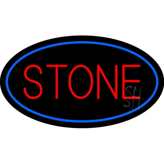 Stone Oval Blue LED Neon Sign 13 x 24 - inches Black Square Cut Acrylic Backing, with Dimmer - Premium built indoor Sign for Storefront, Store interior, Exhibition, Decor.