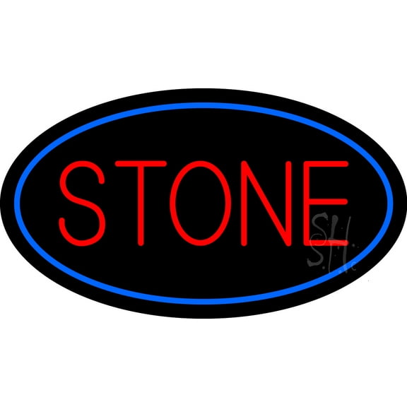Stone Oval Blue LED Neon Sign 13 x 24 - inches Black Square Cut Acrylic Backing, with Dimmer - Premium built indoor Sign for Storefront, Store interior, Exhibition, Decor.