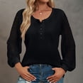 thumbnail image 6 of Odeerbi Womens Tops Long Sleeve Blouses Casual Lace Stitching Solid Color V Neck Pullover Top T-shirt Navy, 6 of 8