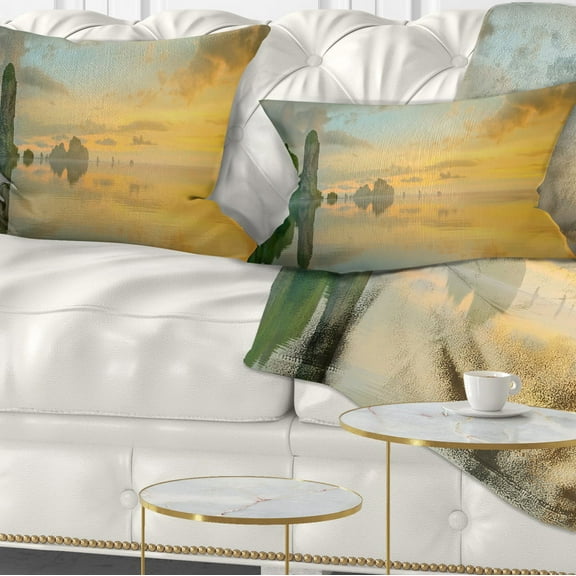 Designart Colorful Sky and Board on Beach - Seascape Throw Pillow - 12x20