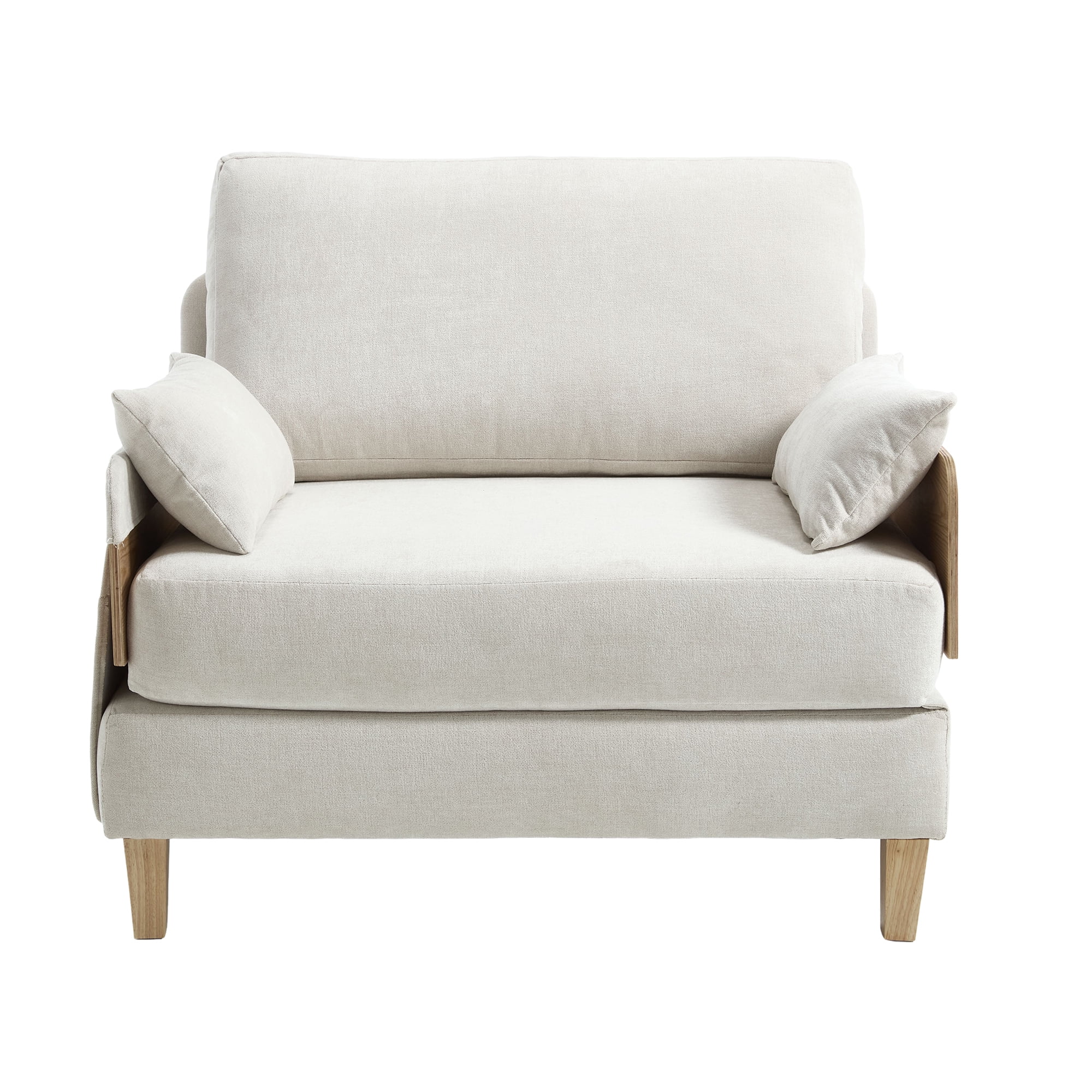 MOONMISS Chenille Upholstered 3-in-1 Convertible Sleeper Foldable Sofa Bed Recliner Chair with 3 Pillows-Beige