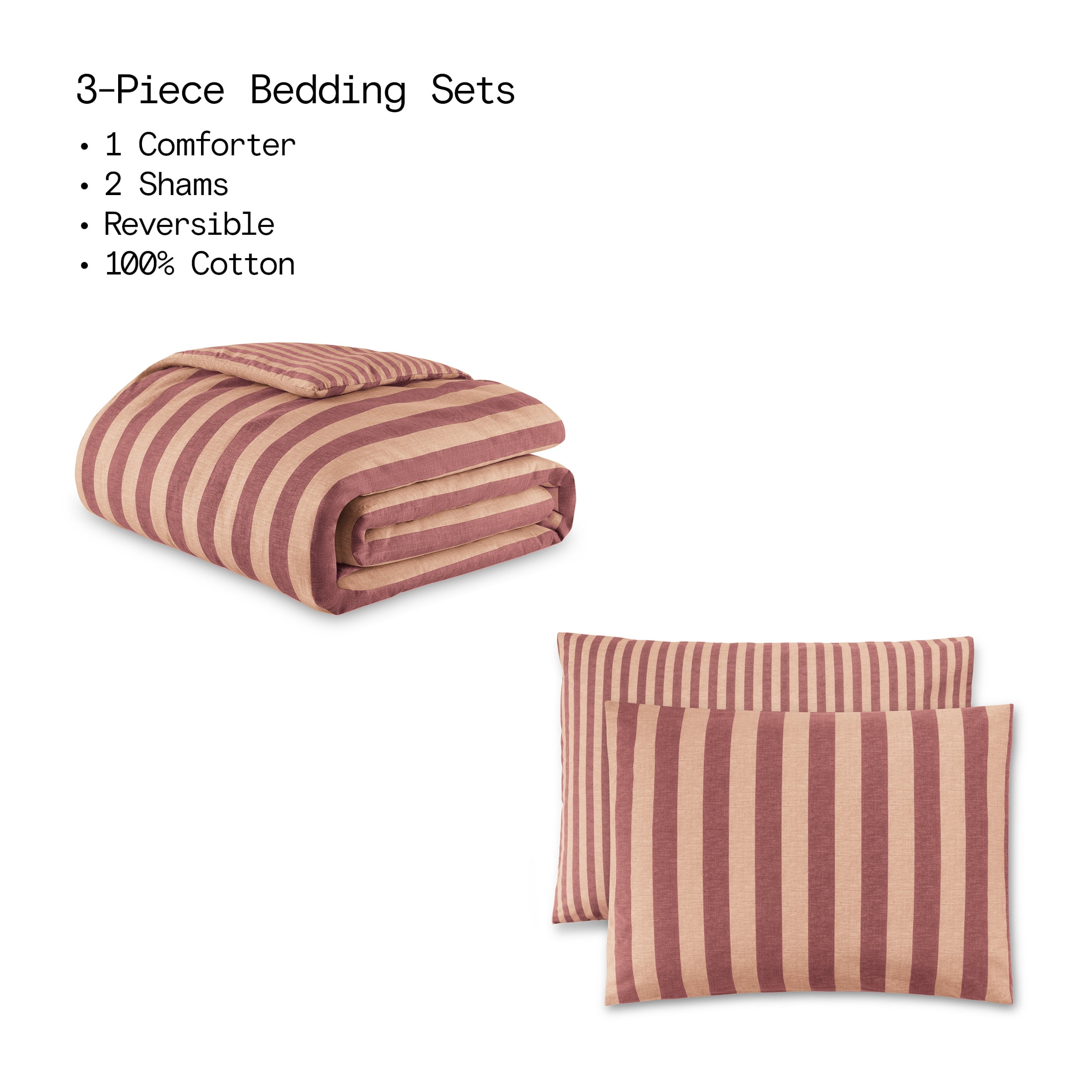 Beautiful 100% Cotton Striped 3-Piece Rosé Pink Comforter Set, King by Drew Barrymore