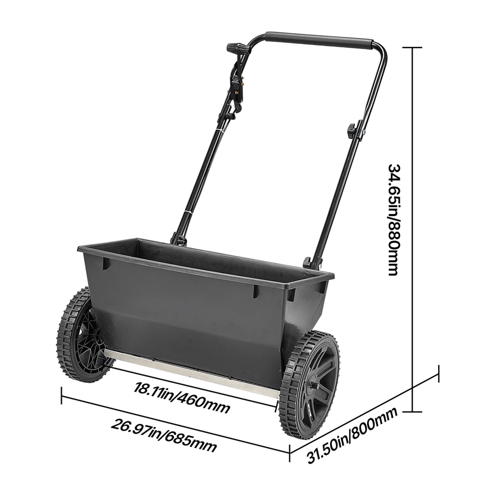 KFFKFF Walk-Behind Push Spreader, 50 lbs Capacity, Drop Spreader with Hopper Grate, 18-inch Spread Width & 10 Adjustable Settings, 10-inch All-Terrain Tires, Ideal for Seed, Fertilizer, and Salt