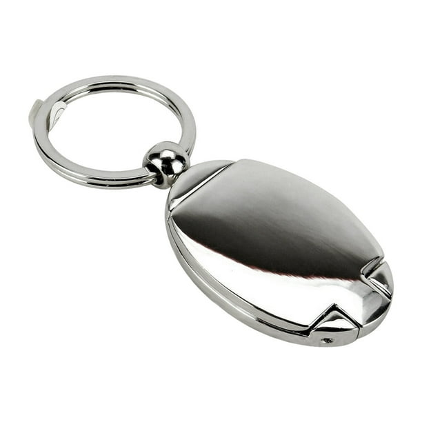 Chrome Metal Key Fob with Covered Photo Fram Oval Key Tags Metal Polished Keychain Photo