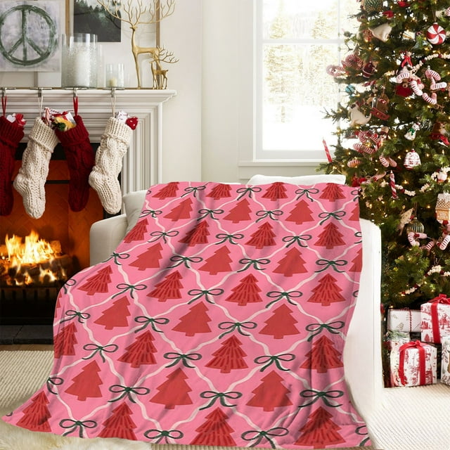 Manta Navideña de Franela con Árbol de Navidad, Escena de Bosque Nevado, Doble Cara, Suave, Ideal para Siestas | Roja | 100 X 70 Cm | Manta Perfecta para Regalar En Navidad