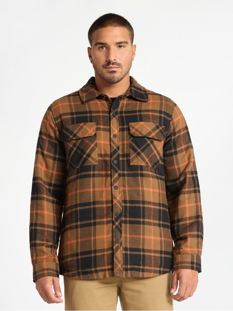 ロージーモンスターcheck wool shirt jacket(ブラウン)新品 George Men's Shirt Jacket with Long Sleeves, High Pile Fleece