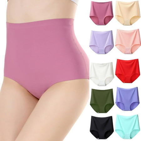 CFLVAEK Plus Size Womens Panties Underwear Super High Waist Seamless Brief Comfortable Tummy Control Panties Ice Silk Briefs for Ladies Purple XL