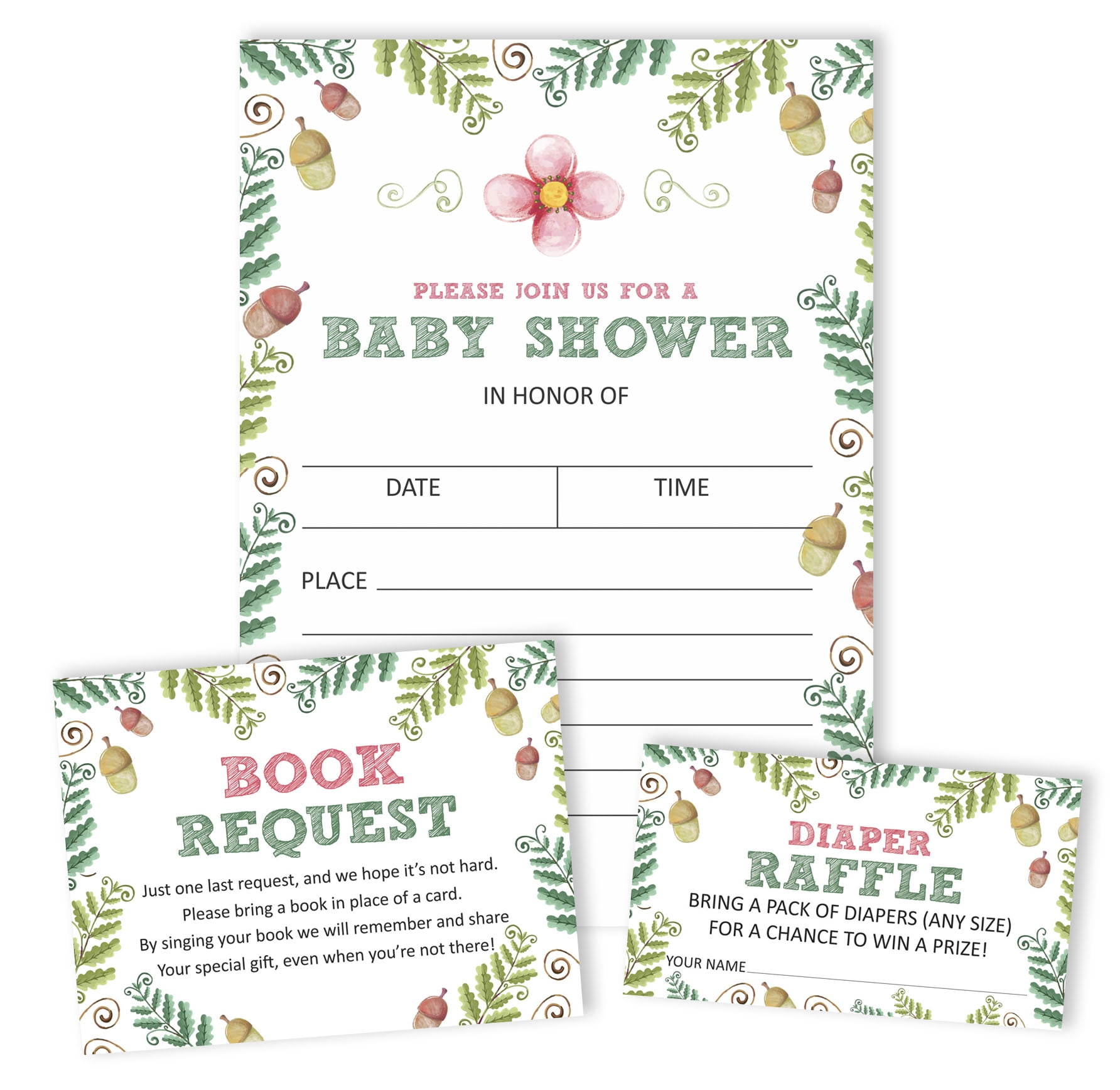 Inkdotpot Set Of 30Floral Baby Shower Invitations-Diaper Raffle Tickets And Baby Shower Book Request Cards Gender Neutral Invites Its A Boy Its A Girl