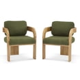 thumbnail image 3 of Christopher Knight Home Boucle Upholstered Dining Chairs with Curved Backrest, Natural + Green, Set of 2, 3 of 11