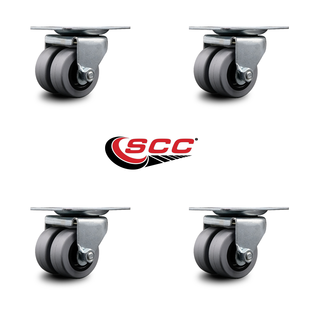 Low Profile Thermoplastic 2 Inch Dual Wheel Top Plate Swivel Caster Set SCC