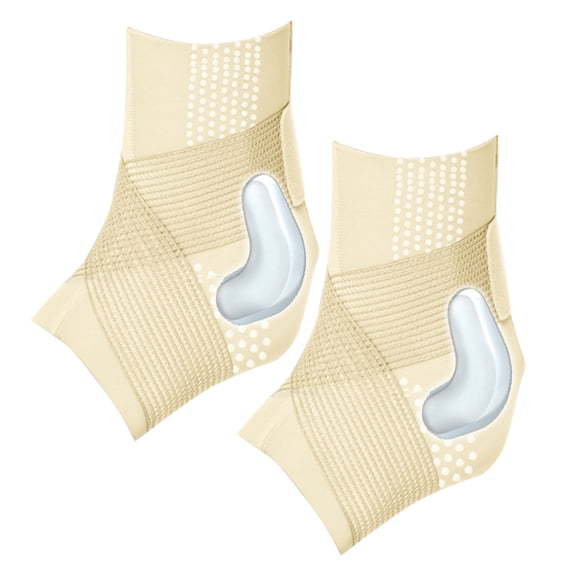 S Size Beige Lightweight Ankle Support Brace 1 Pair Breathable Silicone Padded Ankle Compression Wrap for Sports Running Yoga Sprain Recovery
