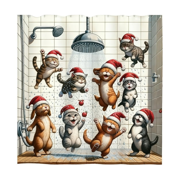 Crochets pour Rideau de Douche, Rideau de Douche Classique en Tissu pour Salle de Bain avec 12 Crochets, Installation Sans Perçage