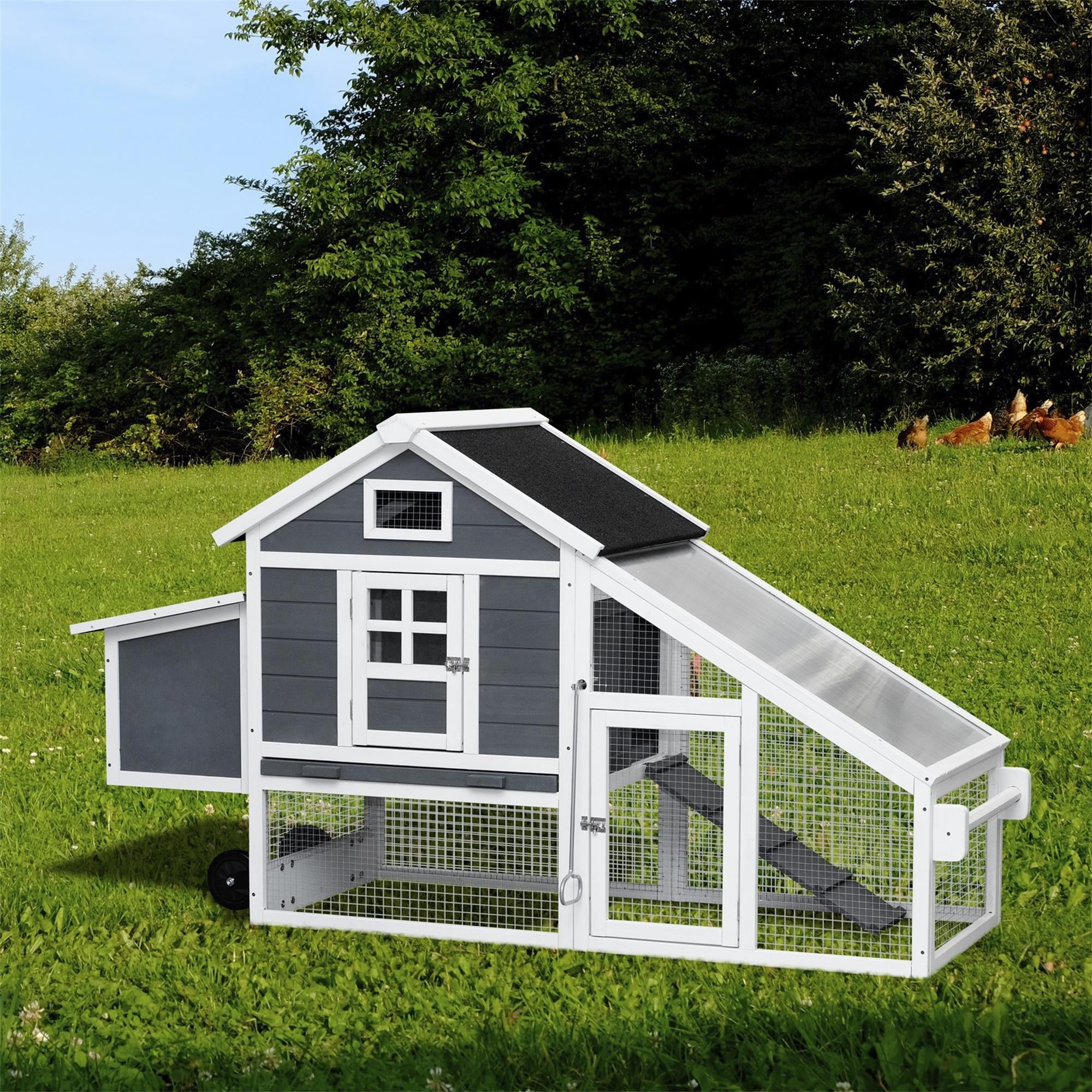 Pefilos 70" Wooden Rabbit Hutch, Large Outdoor Hen House, Bunny Hen Cage with Ventilation Door, Removable Ramp Garden Backyard Pet Poultry House Box, Gray Pefilos 70" Wooden Rabbit Hutch, Large Outdoor Hen House, Bunny Hen Cage with Ventilation Door, Removable Ramp Garden Backyard Pet Poultry House Box, Gray