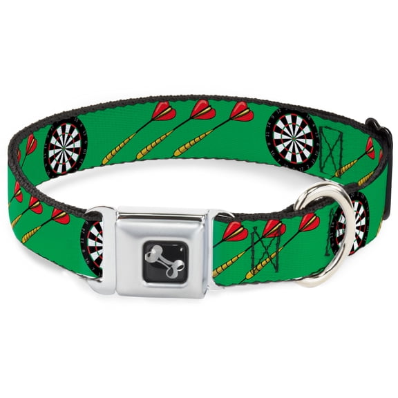 Buckle-Down Pet Collar, Dog Collar Metal Seatbelt Buckle, Darts Green Multi Color, 9.5 to 13 Inches 1.0 Inch Wide