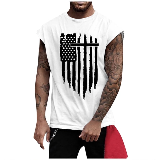 Summer Men's Solid Color Printed Sweat-absorbing Breathable Shoulder Expanding Sleeveless Vest XL