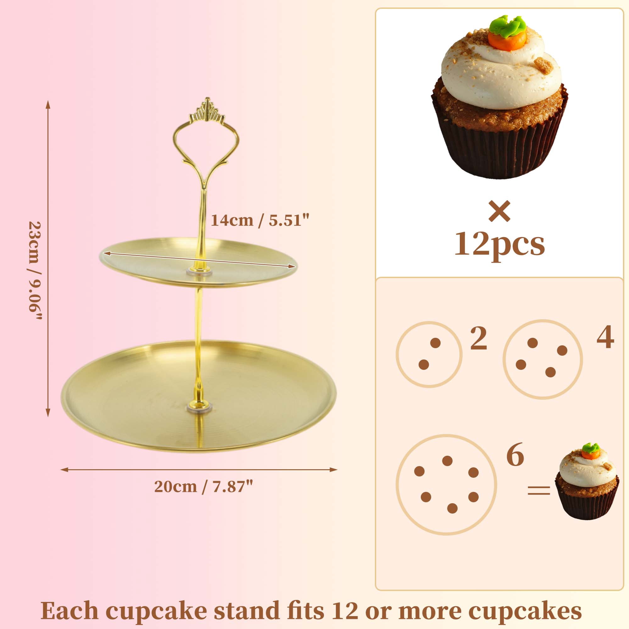 Unique Bargains 2 Layer Cupcake Stand Holder with Tiered Serving Tray Gold Tone
