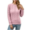 thumbnail image 2 of Itsame Knitted Sweater Women Long Sleeves Loose Sweatershirt Crew Neck Solid Color Relaxed Sweatshirts Pink Size L, 2 of 7