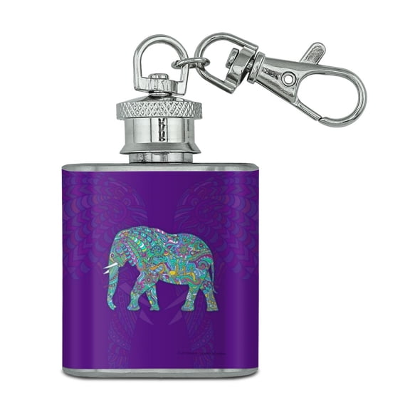 Mosaic Elephant Stainless Steel 1oz Mini Flask Key Chain