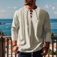 thumbnail image 2 of zbxnLI Mens Linen Shirts Drawstring V Neck Long Sleeve Shirt Lightweight Spring Fall Long Sleeve T-Shirts, 2 of 8